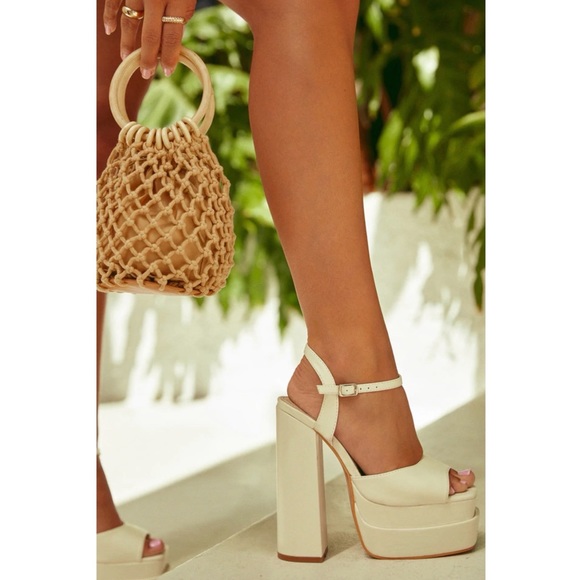 Off White Double Platform Block High Heels - Picture 3 of 9